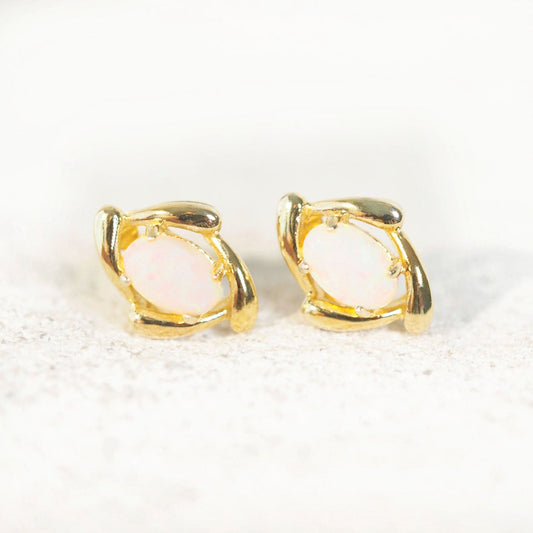 'Kyoko' White Opal Earrings Gold Plated Silver
