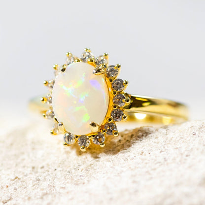 'Le Princess' White Opal Ring Gold Plated Silver