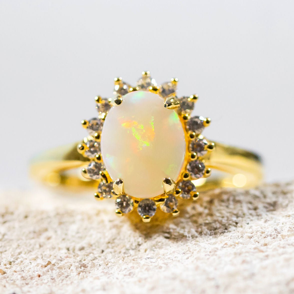 'Le Princess' White Opal Ring Gold Plated Silver