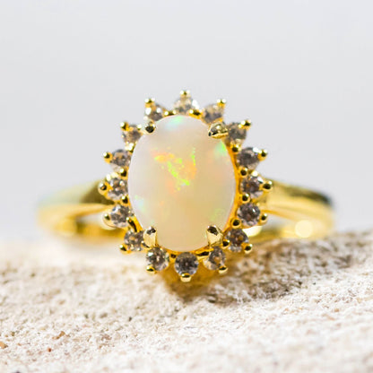 'Le Princess' White Opal Ring Gold Plated Silver
