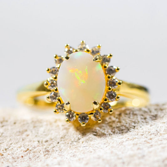 'Le Princess' White Opal Ring Gold Plated Silver