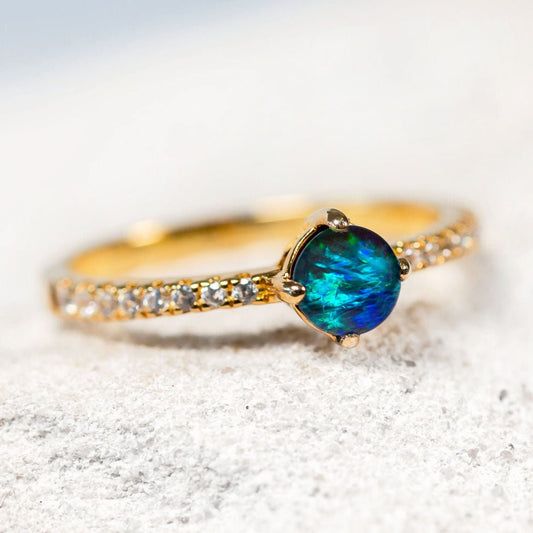 'Leila Blue' Triplet Opal Ring Gold Plated Silver
