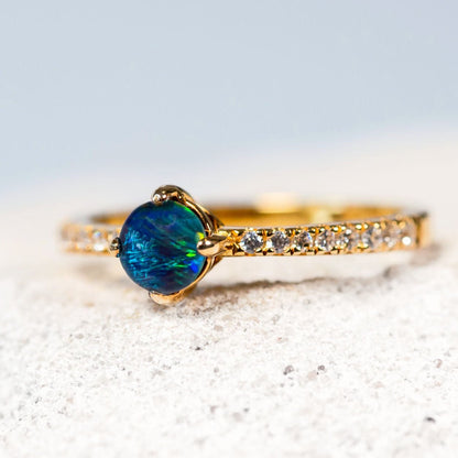 'Leila Blue' Triplet Opal Ring Gold Plated Silver