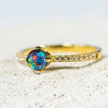 'Leila' Triplet Opal Ring Gold Plated Silver