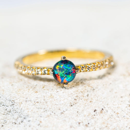 'Leila' Triplet Opal Ring Gold Plated Silver