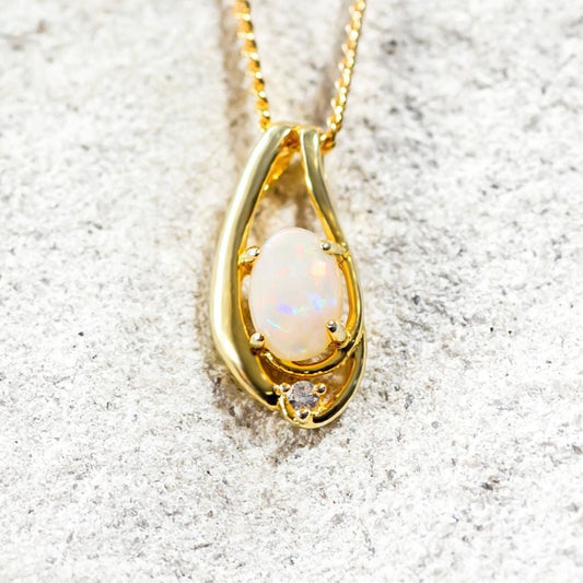 'Lia' White Opal Pendant Gold Plated Silver