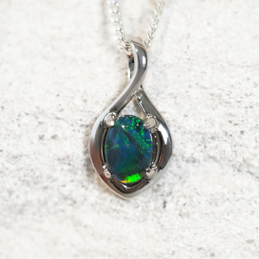'Lira Blue' Silver Triplet Opal Pendant