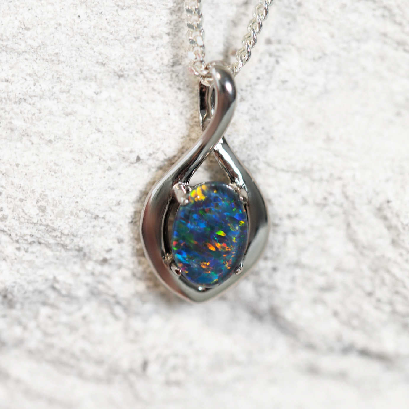 'Lira' Silver Triplet Opal Pendant