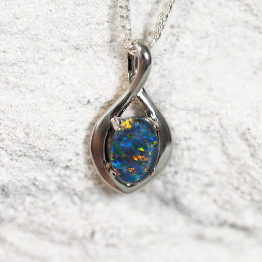 'Lira' Silver Triplet Opal Pendant