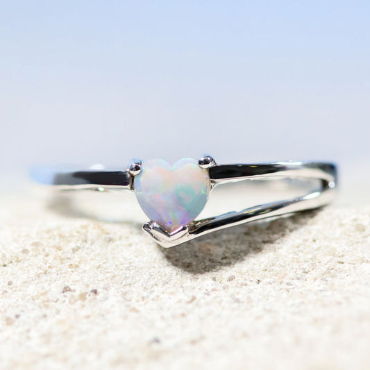 'Love' Crystal Opal Ring Silver