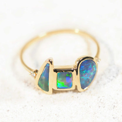 'Luna Marina' Black Opal Ring 14ct Gold