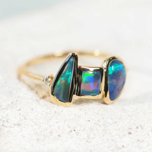 'Luna Marina' Black Opal Ring 14ct Gold