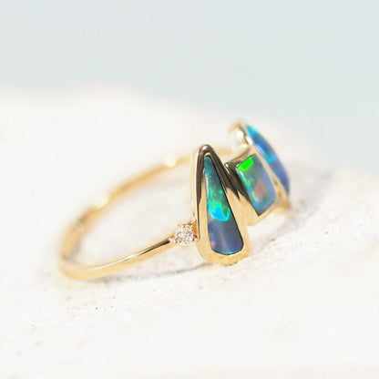 'Luna Marina' Black Opal Ring 14ct Gold