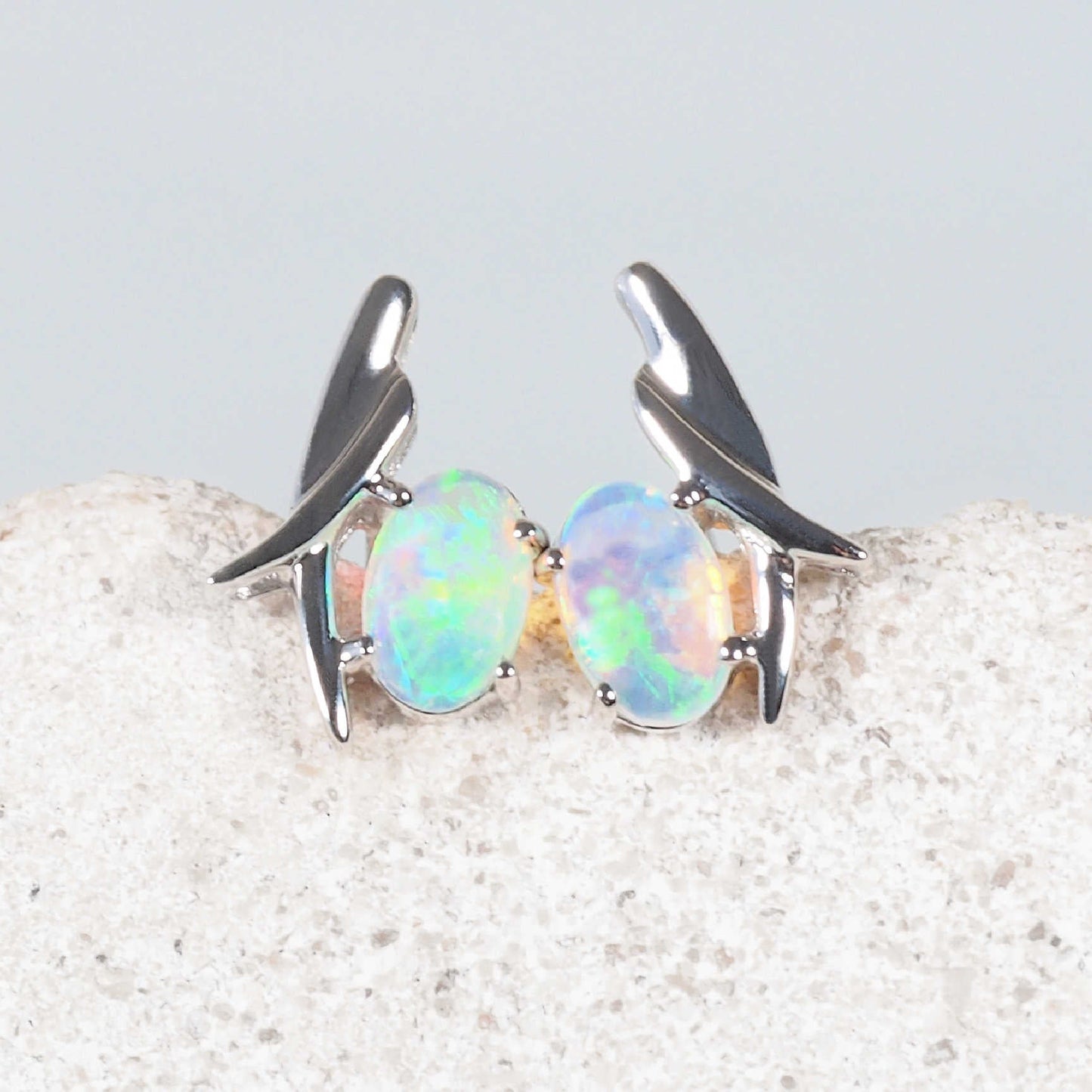 'Lunessa' Opal Earrings 14ct White Gold