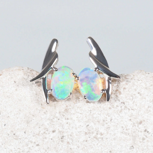 'Lunessa' Opal Earrings 14ct White Gold