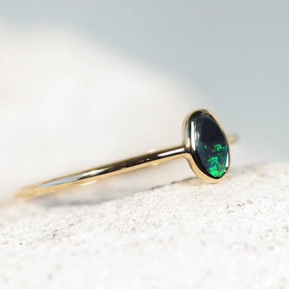 'Maelin' Black Opal Ring 14ct Gold