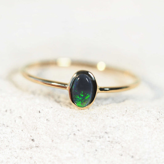 'Maelin' Black Opal Ring 14ct Gold
