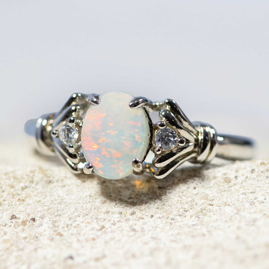 'Maeve' White Opal Ring Silver