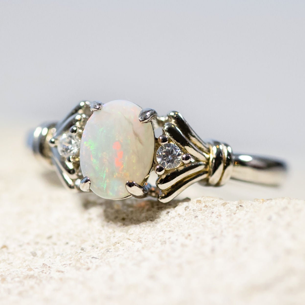 'Maeve' White Opal Ring Silver