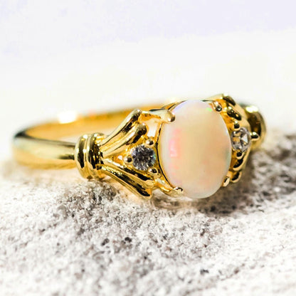 'Maeve' White Opal Ring Gold Plated Silver