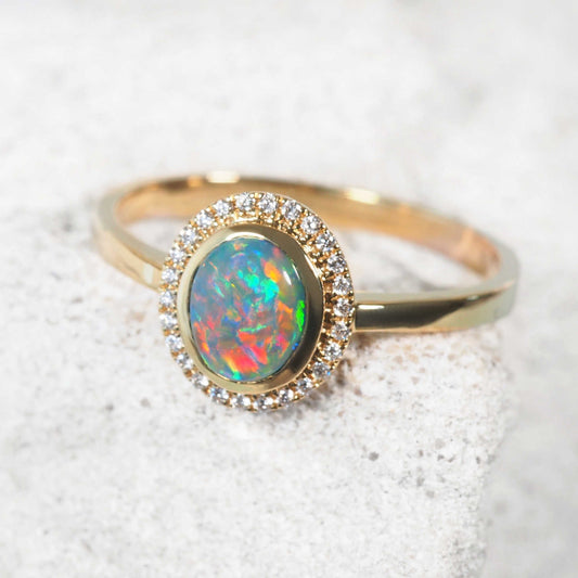 'Mairi' Black Opal Ring 18ct Gold