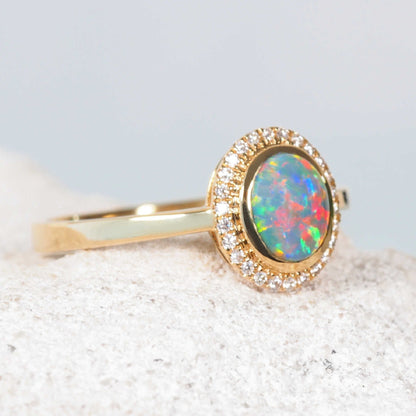 'Mairi' Black Opal Ring 18ct Gold