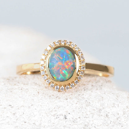 'Mairi' Black Opal Ring 18ct Gold