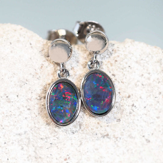 'Mariel' Triplet Opal Earrings Silver