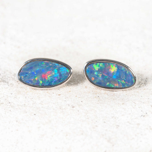 'Marilla' Doublet Opal Earrings Silver