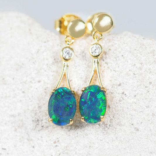 'Marilyn Blue' Triplet Opal Earrings Gold Plated Silver