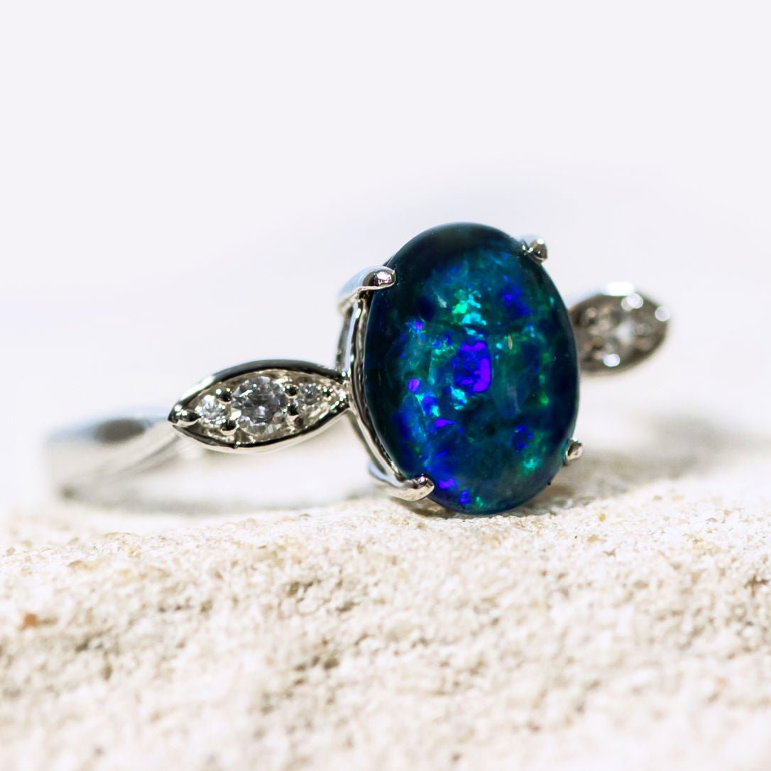 'Marina Blue' Triplet Opal Ring Silver