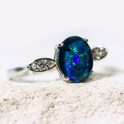 'Marina Blue' Triplet Opal Ring Silver