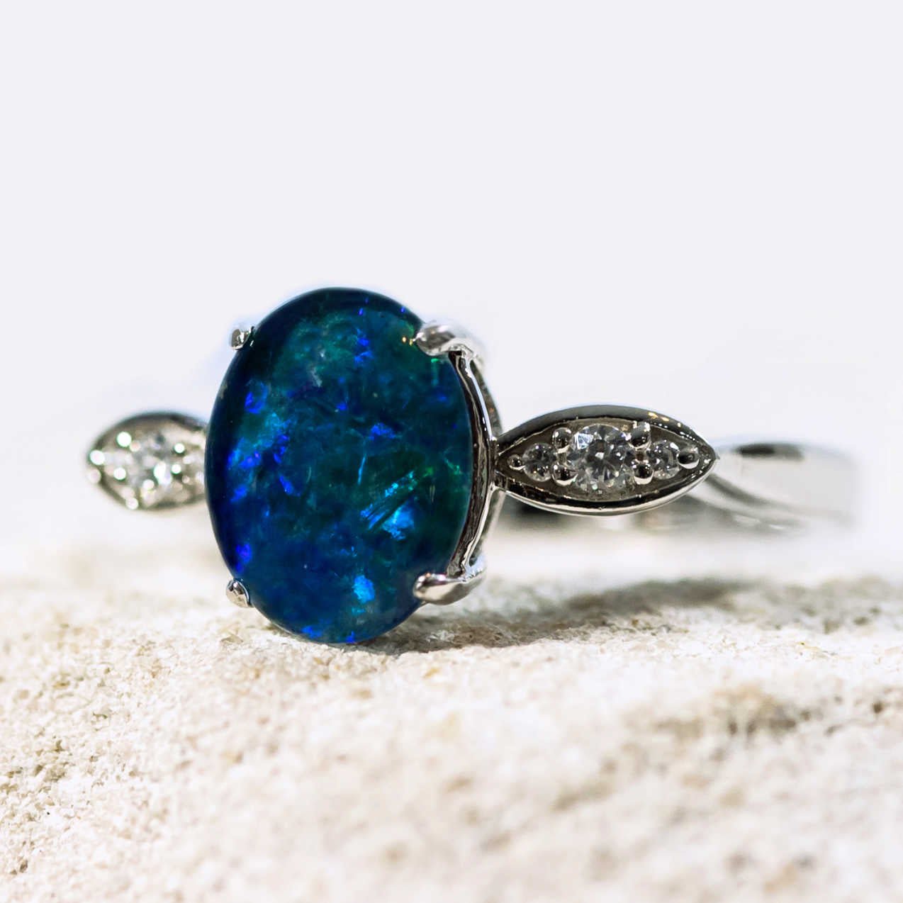 'Marina Blue' Triplet Opal Ring Silver