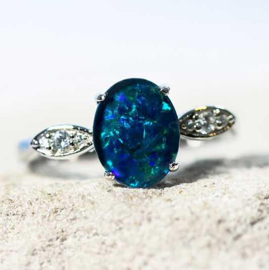 'Marina Blue' Triplet Opal Ring Silver