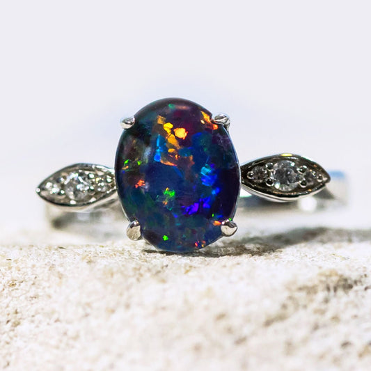 'Marina' Triplet Opal Ring Silver