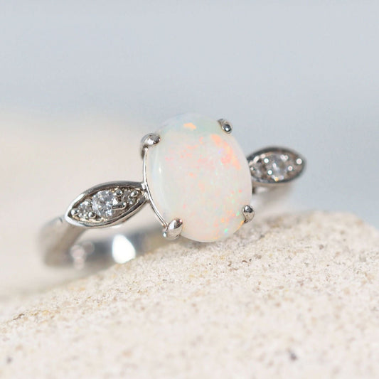 'Marina' White Opal Ring Silver