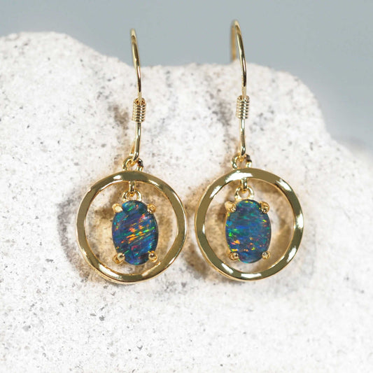 'Mele' Triplet Opal Earrings Gold Plated Silver