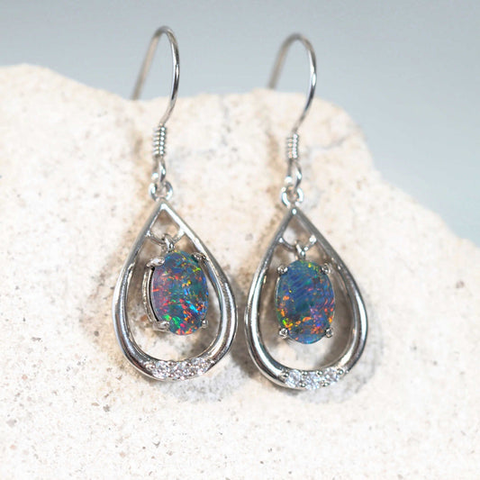 'Mirella' Triplet Opal Earrings Silver