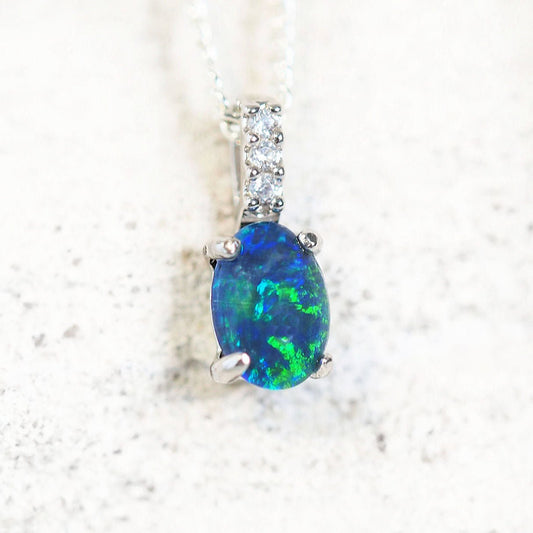 'Moana' Triplet Opal Pendant Silver
