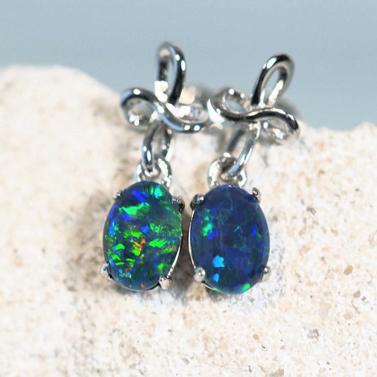 'Nicci Blue' Triplet Opal Earrings Silver