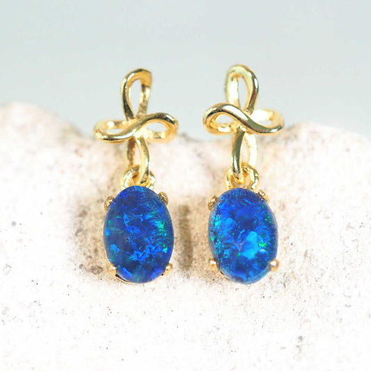 'Nicci Blue' Triplet Opal Earrings Gold Plated Silver