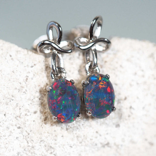 'Nicci' Triplet Opal Earrings Silver