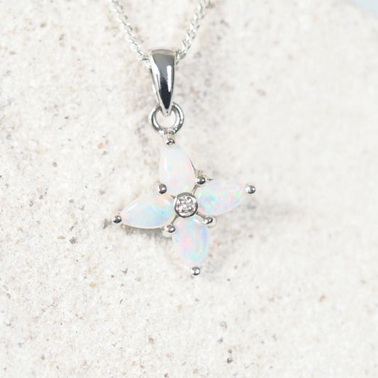 'North Star' White Opal Pendant 9ct White Gold