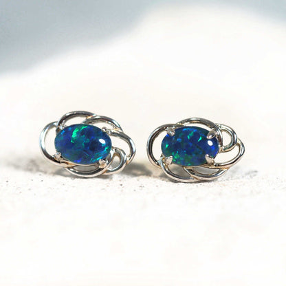 'Nouveau Blue' Triplet Opal Earrings Silver
