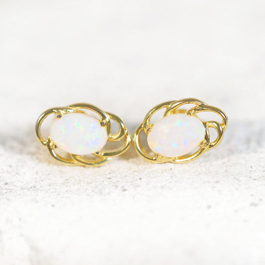 'Nouveau' Crystal Opal Earrings Gold Plated Silver