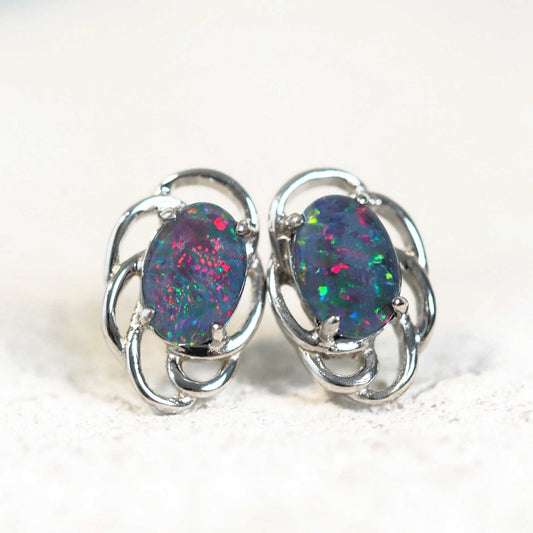 'Nouveau' Triplet Opal Earrings Silver