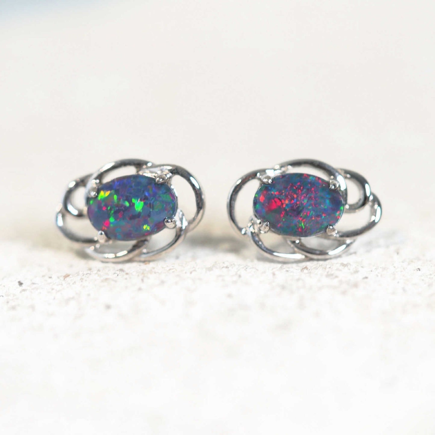'Nouveau' Triplet Opal Earrings Silver