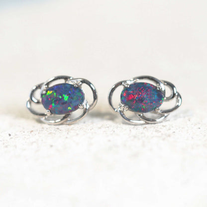 'Nouveau' Triplet Opal Earrings Silver