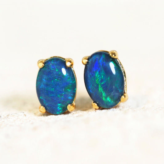 'Olivia Blue' Triplet Opal Earrings Gold Plated Silver