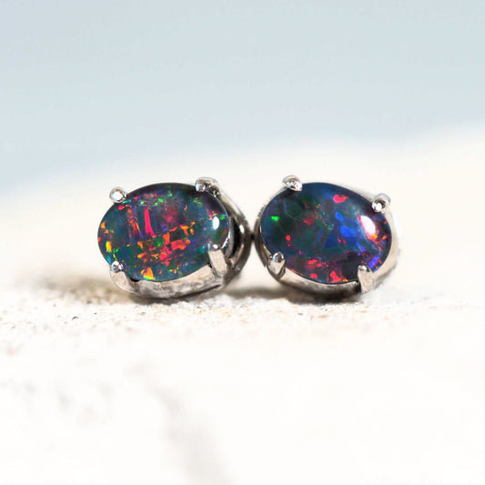 'Olivia Deux' Triplet Opal Earrings Silver